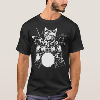 Cat Drummer Drums Music T-Shirt