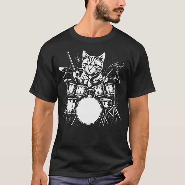 Cat Drummer Drums Music T-Shirt (Front)