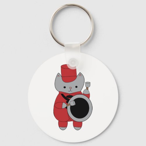 Cat Drummer Marching Band Black Red Keychain