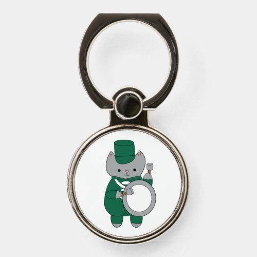 Cat Drummer Marching Band Green White Phone Ring Stand