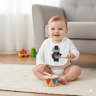 Cat Drummer Marching Band Navy Blue Red Baby Bib