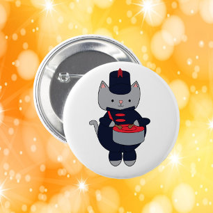 Cat Drummer Marching Band Navy Blue Red Button