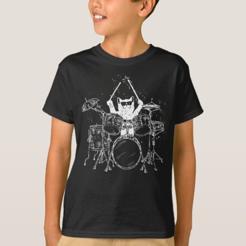 Cat Drummer Playing Drums Boy T_Shirt
