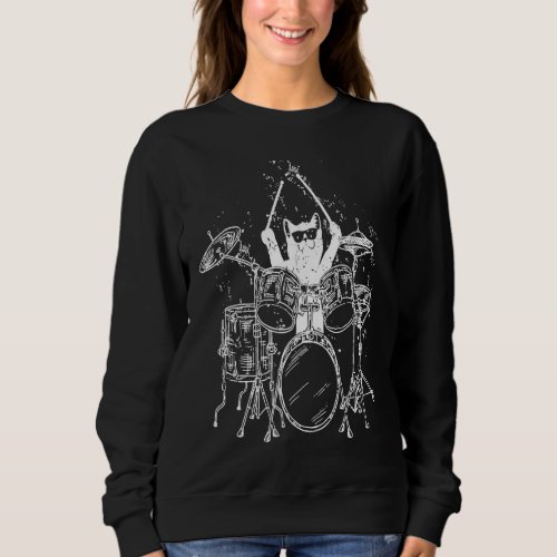 Cat Drummer Playing Drums Cute Kitten Music Player Sweatshirt