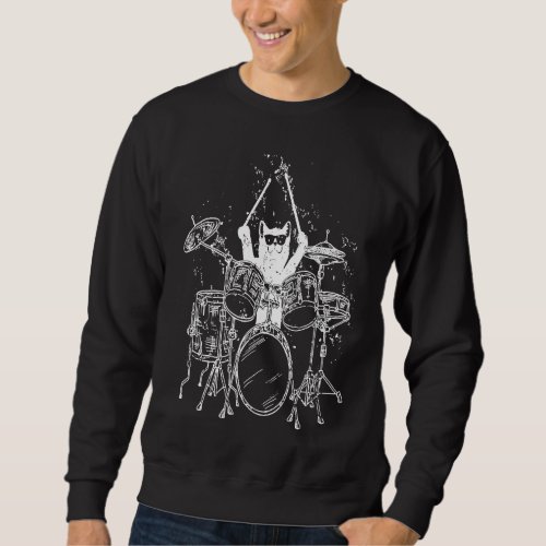 Cat Drummer Playing Drums Cute Kitten Music Player Sweatshirt
