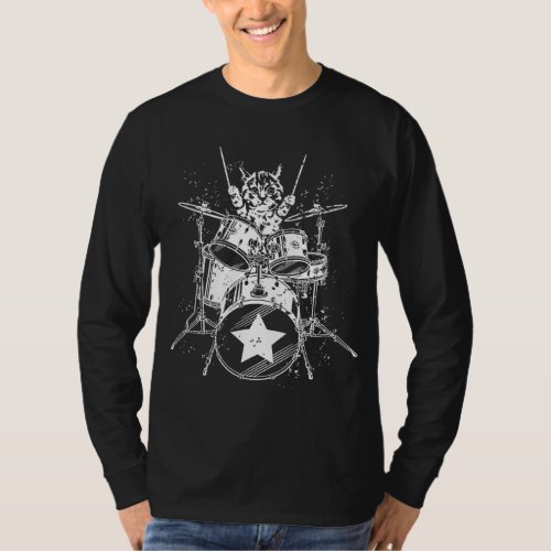 Cat Drummer Playing Drums Graphic Funny Kitten Cat T_Shirt