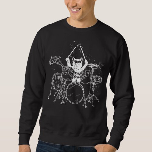 Cat Drummer Playing Drums Men Sweatshirt