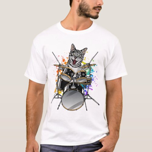 Cat Drummer Playing Drums Men T_Shirt