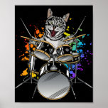 Cat Drummer Playing Drums Poster<br><div class="desc">Punk Rockstar Kitten Kitty Cat Drummer Playing Drums Graphic design Gift Value Poster Paper (Matte) Classic Collection.</div>
