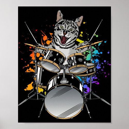 Cat Drummer Playing Drums Poster