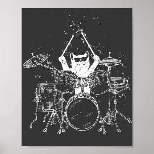 Cat Drummer Playing Drums Poster