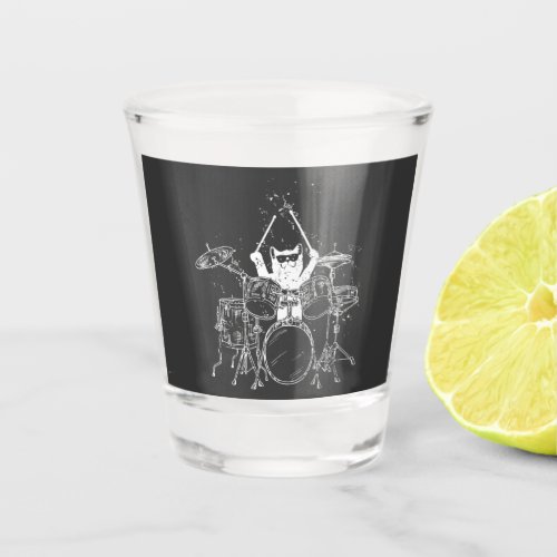 Cat Drummer Playing Drums Shot Glass
