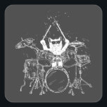 Cat Drummer Playing Drums Square Sticker<br><div class="desc">Punk Rockstar Kitten Kitty Cat Drummer Playing Drums Graphic design Gift Square Sticker Classic Collection.</div>