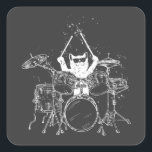 Cat Drummer Playing Drums Square Sticker<br><div class="desc">Punk Rockstar Kitten Kitty Cat Drummer Playing Drums Graphic design Gift Square Sticker Classic Collection.</div>