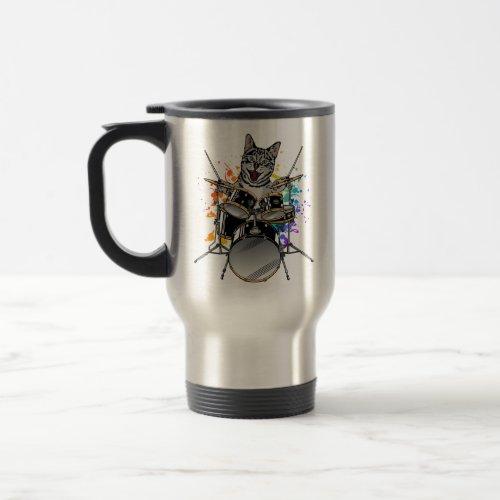 Cat Drummer Playing Drums Travel Mug