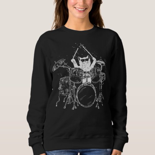 Cat Drummer Playing Drums Women Sweatshirt