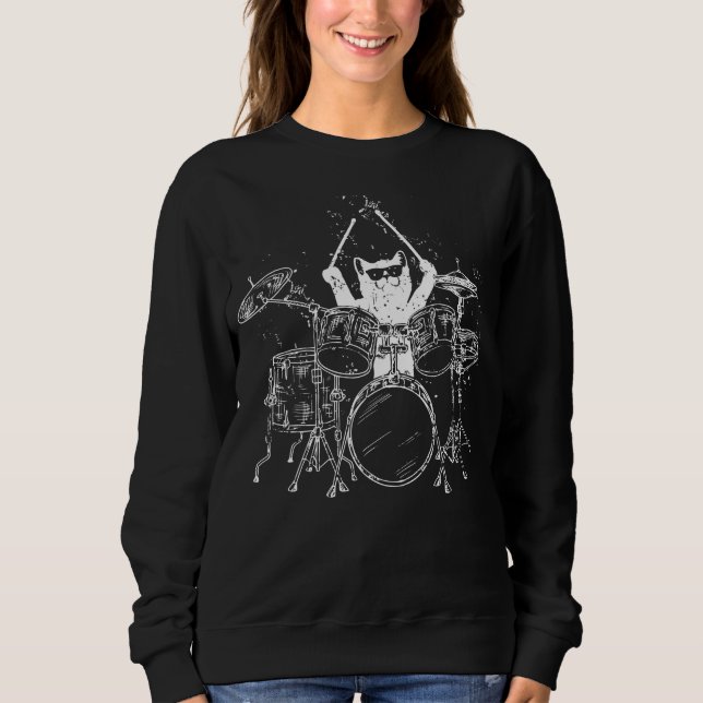Cat Drummer Playing Drums Women Sweatshirt (Front)