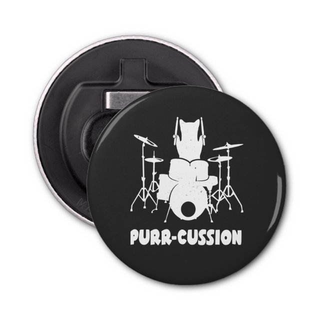 Cat Drummer Purr Cussion Funny Bottle Opener (Front)