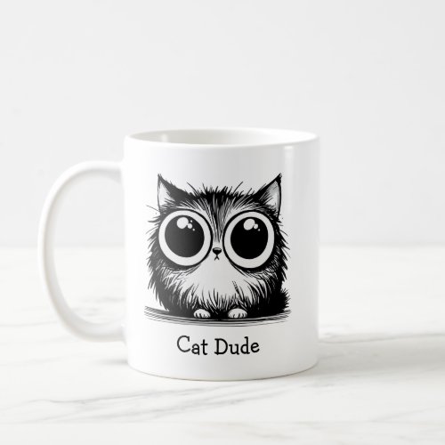 Cat Dude Wide Eyed Black Cat Coffee Mug