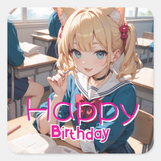 cat-ear girl in the classroom square sticker