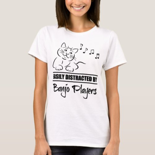 Cat Easily Distracted By Banjo Players Music Notes T-Shirt