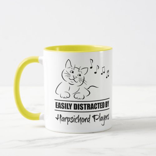 Curious Cat Easily Distracted by Harpsichord Players Music Notes Coffee Mug