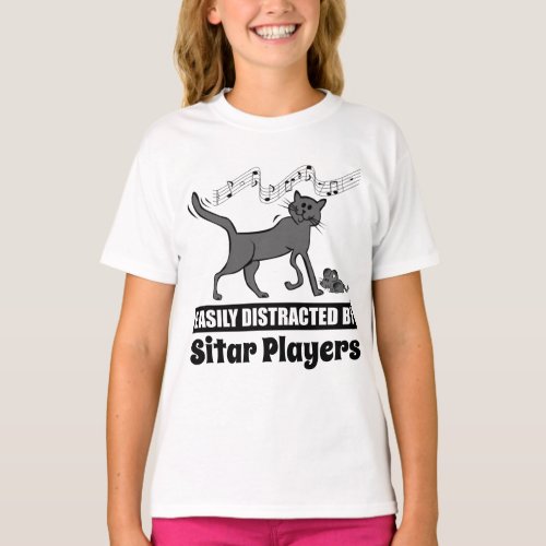Curious Cat Easily Distracted by Sitar Players T-Shirt