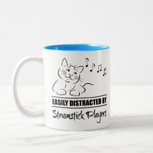 Cat Easily Distracted by Strumstick Players Two-Tone Coffee Mug