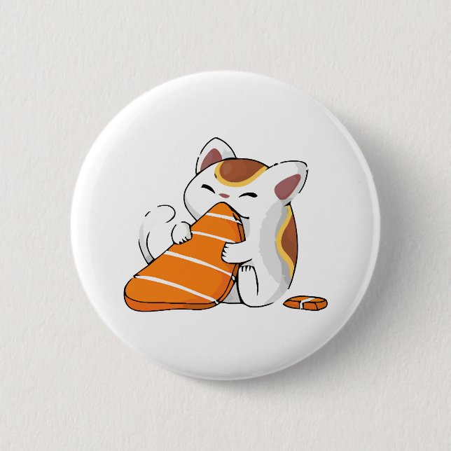 cat eat sushi button (Front)