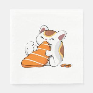 cat eat sushi napkins
