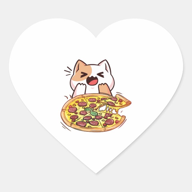 Cat Eating A Pizza  Heart Sticker (Front)