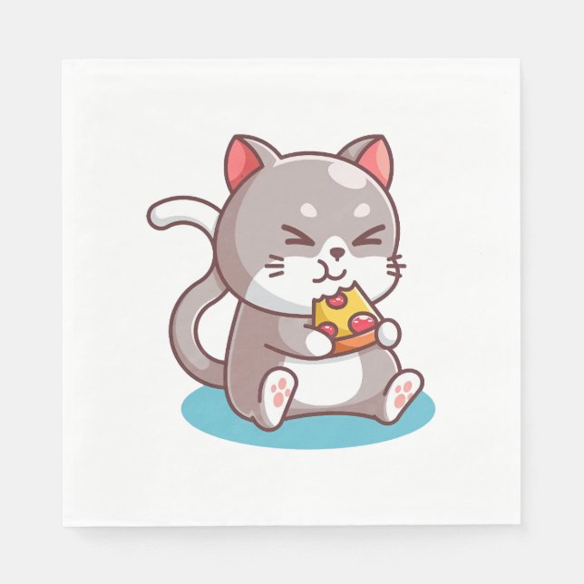 Cat Eating A Pizza Napkins (Front)