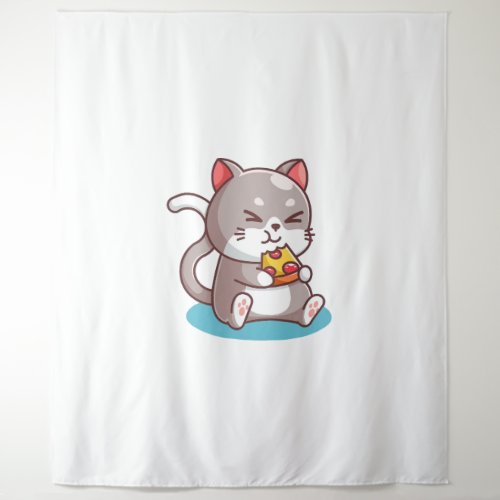 Cat Eating A Pizza Tapestry