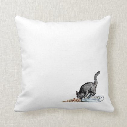 Cat Eating Cereal Throw Pillow