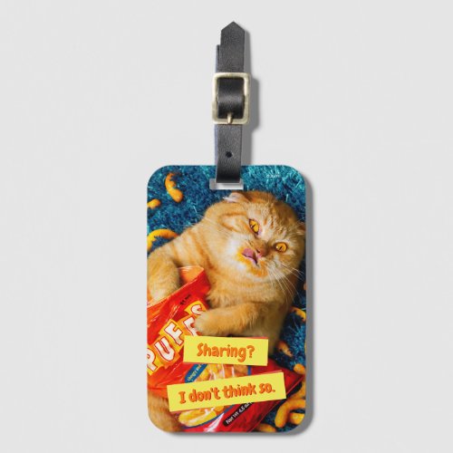 Cat Eating Cheese Puffs Luggage Tag