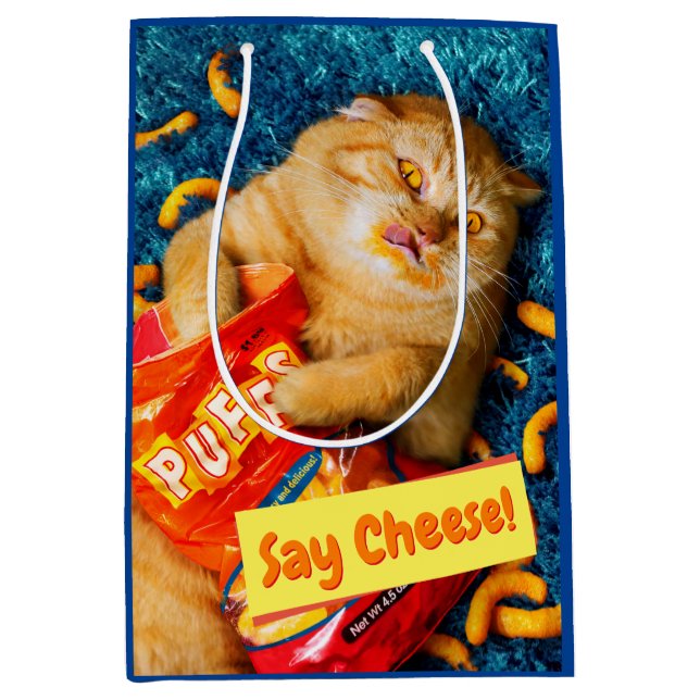 Cat Eating Cheese Puffs Medium Gift Bag (Front)
