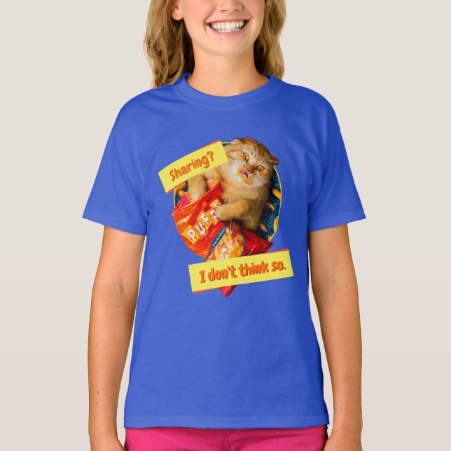 Cat Eating Cheese Puffs T-Shirt (Front)
