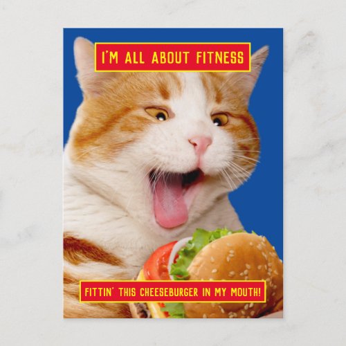 Cat Eating Cheeseburger Invitation Postcard