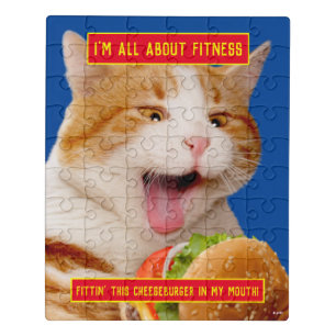 Cat Eating Cheeseburger Jigsaw Puzzle