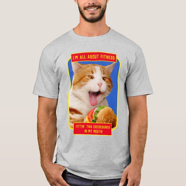Cat Eating Cheeseburger T-Shirt (Front)