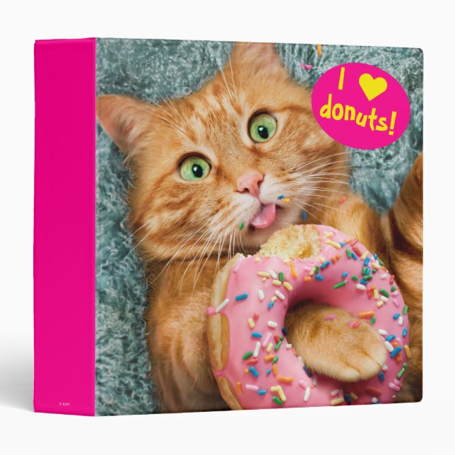 Cat Eating Donut 3 Ring Binder (Front/Spine)