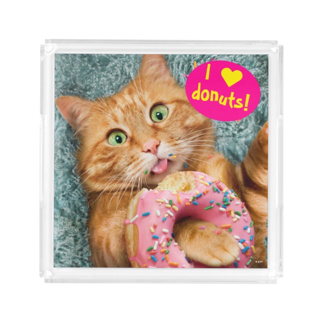 Cat Eating Donut Acrylic Tray (Front)