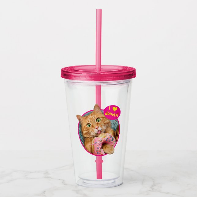 Cat Eating Donut Acrylic Tumbler (Front)