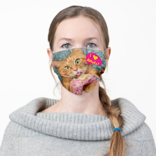 Cat Eating Donut Adult Cloth Face Mask