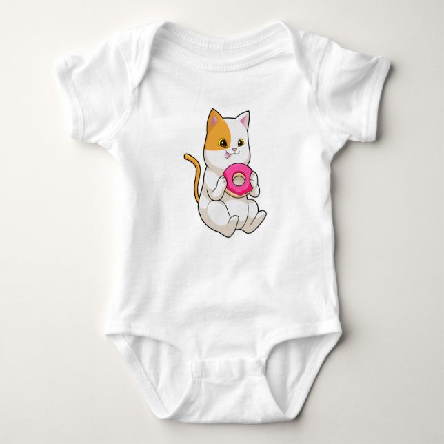 Cat Eating Donut Baby Bodysuit (Front)