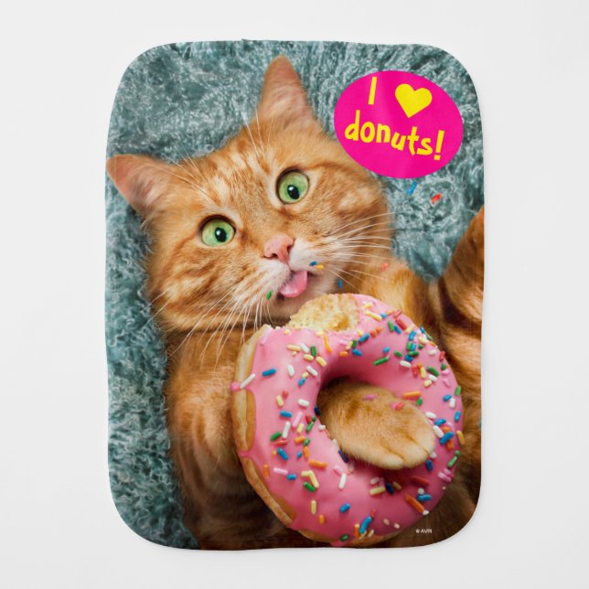 Cat Eating Donut Baby Burp Cloth (Front)