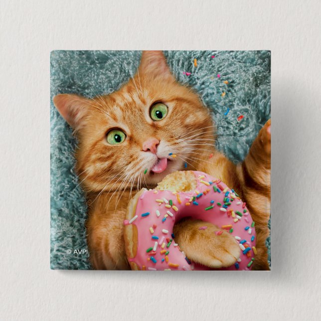 Cat Eating Donut Button (Front)
