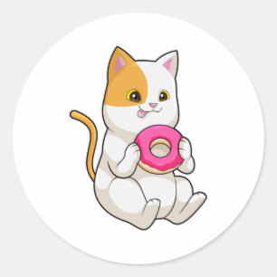 Cat Eating Donut Classic Round Sticker