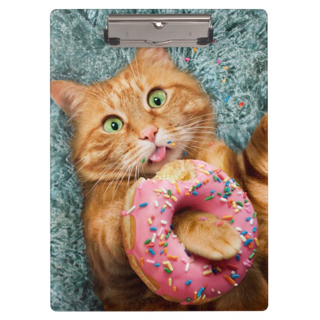 Cat Eating Donut Clipboard (Front)