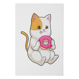 Cat Eating Donut Faux Canvas Print